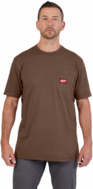 GRIDIRON Pocket T-Shirt - Short Sleeve, Brown, Men's, 6 oz Cotton/Polyester Blend