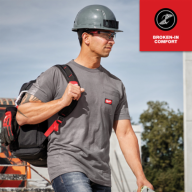 GRIDIRONTM Short Sleeve Pocket T-Shirt - 6 oz Cotton/Polyester, Gray, XL