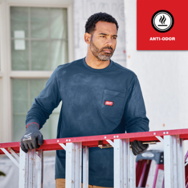 GRIDIRON™ Long Sleeve Pocket T-Shirt, Blue, Medium, 6 oz Cotton/Polyester Blend