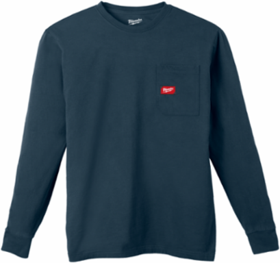 GRIDIRON™ Long Sleeve Pocket T-Shirt, Blue, Medium, 6 oz Cotton/Polyester Blend