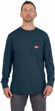 GRIDIRON™ Long Sleeve Pocket T-Shirt, Blue, Medium, 6 oz Cotton/Polyester Blend