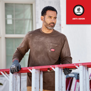 GRIDIRONTM Long Sleeve Pocket Tee 2X Brown, 6 oz Cotton/Polyester Blend