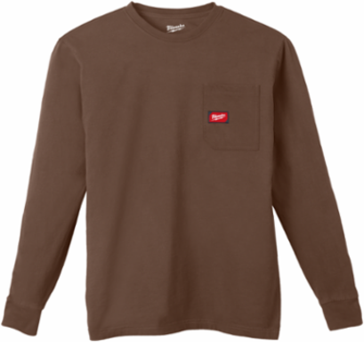GRIDIRONTM Long Sleeve Pocket T-Shirt, Medium, 6 oz Cotton/Polyester Blend, Brown