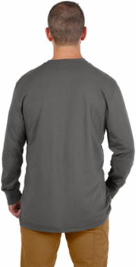 GRIDIRON Long Sleeve Pocket T-Shirt, Gray, 6 oz Cotton/Polyester, Men's Large