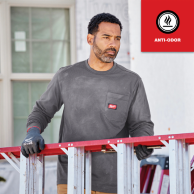 GRIDIRON Long Sleeve Pocket T-Shirt, Gray, 6 oz Cotton/Polyester, Men's Large