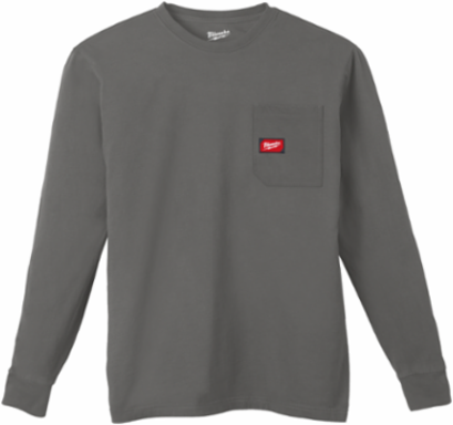 GRIDIRON Long Sleeve Pocket T-Shirt, Gray, 6 oz Cotton/Polyester, Men's Large