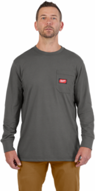 GRIDIRON™ Long Sleeve Pocket T-Shirt, Gray, Medium, 6 oz Cotton/Polyester Blend