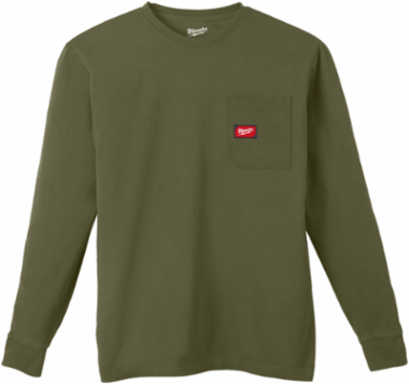 GRIDIRON™ Long Sleeve Pocket T-Shirt 2X Green, Cotton/Polyester Blend