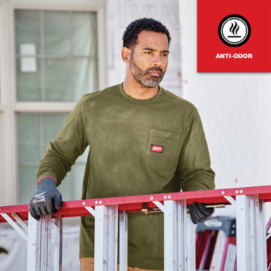 GRIDIRON™ Long Sleeve Pocket T-Shirt, Green, Men's Small, Moisture Wicking