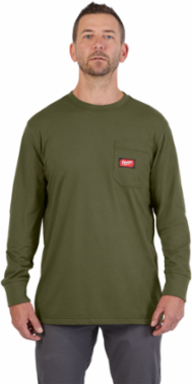 GRIDIRON™ Long Sleeve Pocket T-Shirt, Green, Men's Small, Moisture Wicking