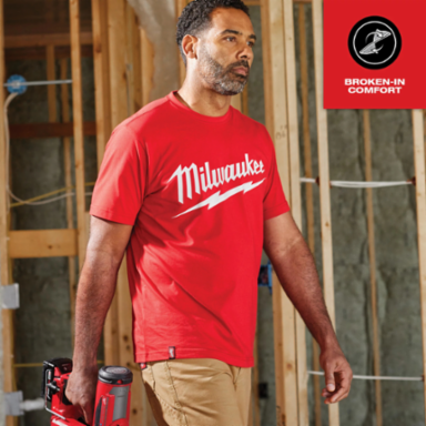 Heavy Duty Short Sleeve T-Shirt, Red, Medium, 6 oz Cotton/Polyester Blend