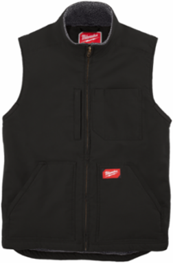 GRIDIRONTM Sherpa-Lined Vest, Black, Size L, Durable Canvas, 5 Pockets