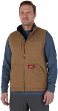 GRIDIRONTM Sherpa-Lined Work Vest - Brown 2X, Durable Canvas, 5 Pockets
