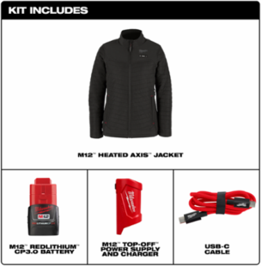M12 Women's Heated AXIS Jacket - Large, BLACK, HEXON HEAT TECHNOLOGY, 3 Heat Zones