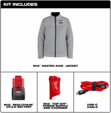 M12 Women's Heated AXIS Jacket - Gray XL, 12V, 5 Heating Zones, Machine Washable
