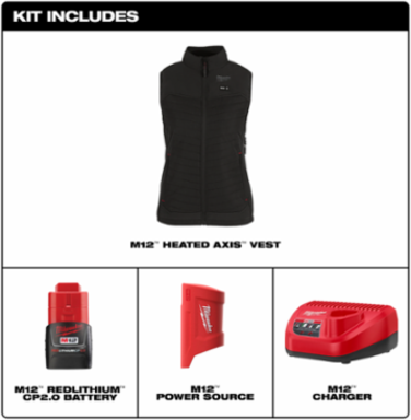 M12 Women's Heated AXIS Vest - 12V, Black, Chest & Back Heating Zones, Medium Size