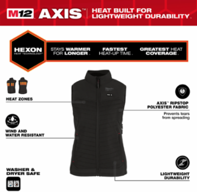 M12 Women's Heated AXIS Vest - Black XL, 2 Heating Panels, Water Resistant