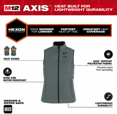 M12 Women's Heated AXIS Vest 2X - 12V, Water Resistant, 2 Heating Zones