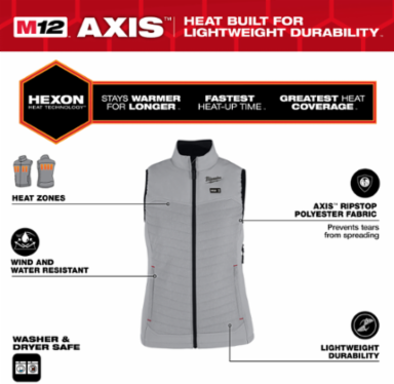 M12 Women's Heated AXIS Vest - Gray, Small, 12V, 2 Heat Zones
