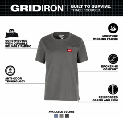 Women's GRIDIRON™ Pocket T-Shirt - Short Sleeve Gray 2X