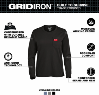 Women's GRIDIRON™ Pocket T-Shirt - Long Sleeve Black 2X