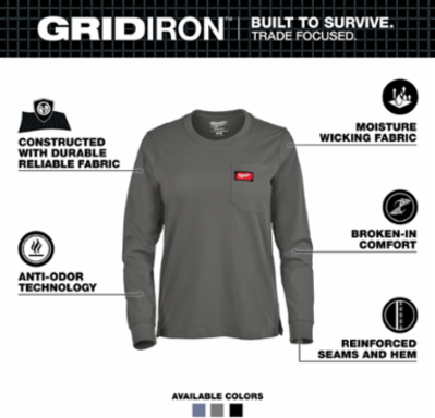 Women's GRIDIRON™ Pocket T-Shirt - Long Sleeve Gray XL