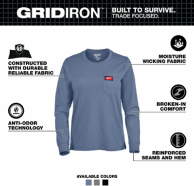 Women's GRIDIRON™ Pocket T-Shirt - Long Sleeve Blue XL