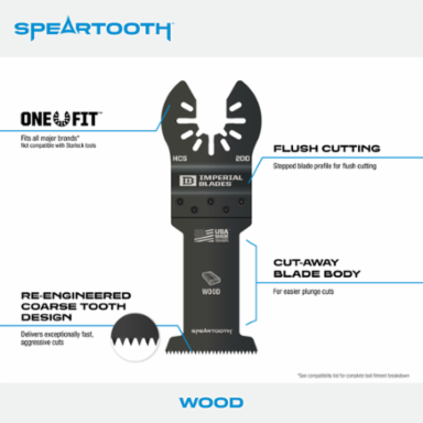 One FitTM 1-3/8 Inch Speartooth Fast Cut Oscillating Saw Blade, HCS
