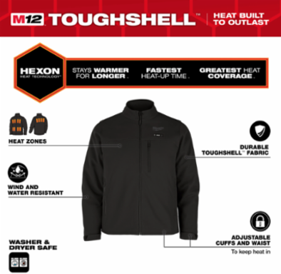 M12 Heated TOUGHSHELL Jacket, 100% Polyester, Medium, 5 Heat Panels