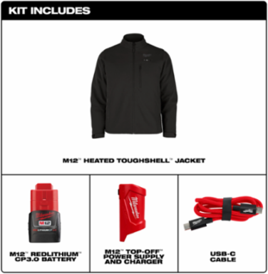 M12 Heated TOUGHSHELL Jacket - Black, Small, 5 Heating Panels, 12 hrs Battery Life