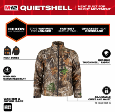 M12 Heated QUIETSHELL Jacket 3X - Polyester, Waterproof, 3 Heat Zones