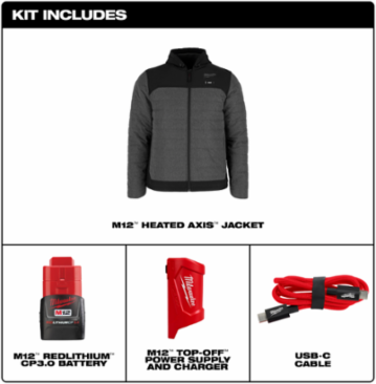 M12 Heated AXIS Jacket - Gray Small, 3 Heat Zones, Water Resistant