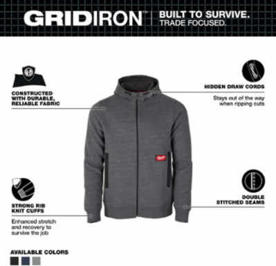 GRIDIRON™ Full-Zip Hoodie - 400GSM Heavyweight Fabric, 3 Pockets, Black, Size 2X