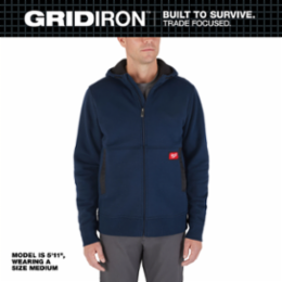 GRIDIRON Full-Zip Hoodie - Black, 400GSM, Men's XL