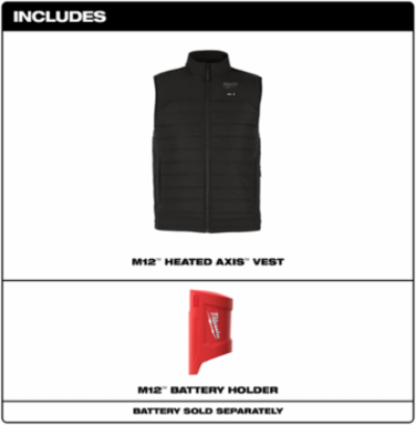 M12 Heated AXIS Vest, 3X, Chest/Back Heat Zones, Water Resistant, 8 Hour Battery Life