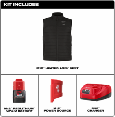 M12 Heated AXIS Vest - Large, 2 Heating Panels, Water Resistant, Black