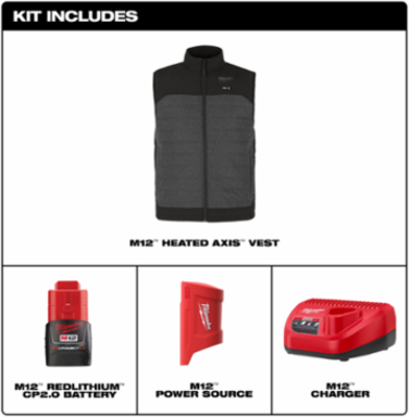 M12 Heated AXIS Vest - Medium, Gray, 2 Heat Zones, Insulated, Waterproof
