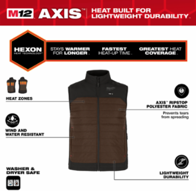M12 Heated AXIS Vest 3X - Hexon Heat Technology, 2 Heating Zones