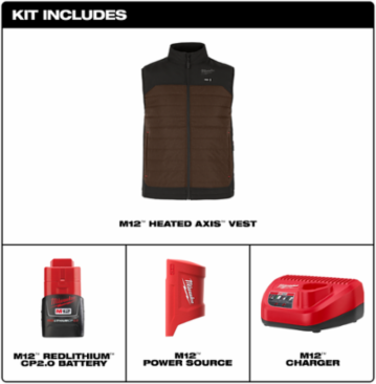 M12 Heated AXIS Vest Kit - Brown, Small, 2 Heating Zones, HEXON Heat Technology