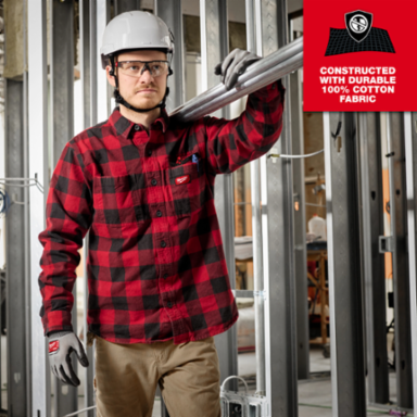 GRIDIRONTM Flannel Shirt - Medium, 100% Cotton, Wind Resistant, 3-Pocket Design