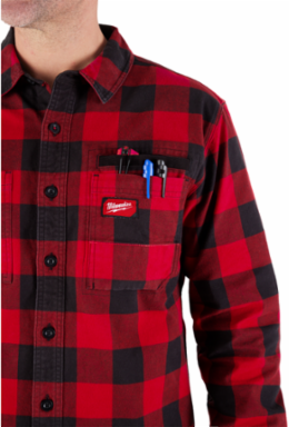 GRIDIRONTM Flannel Shirt Red X-Large, 100% Cotton Heavyweight Fabric, 3-Pocket Design