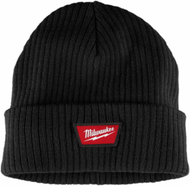 Rib-Knit Cuffed Beanie - Black, 100% Acrylic, Insulated, One Size Fits Most