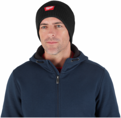 Rib-Knit Cuffed Beanie - Black, 100% Acrylic, Insulated, One Size Fits Most