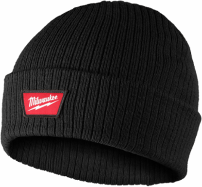Rib-Knit Cuffed Beanie - Black, 100% Acrylic, Insulated, One Size Fits Most