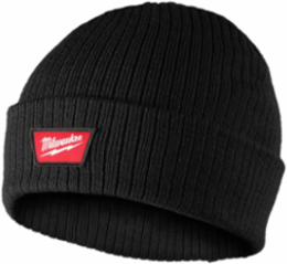 Rib-Knit Cuffed Beanie - Black, 100% Acrylic, Insulated, One Size Fits Most