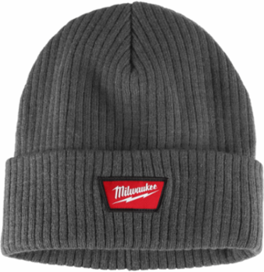 Rib-Knit Cuffed Beanie - Gray, 100% Acrylic, 2-Layer Construction, One Size Fits All