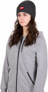 Rib-Knit Cuffed Beanie - Gray, 100% Acrylic, 2-Layer Construction, One Size Fits All
