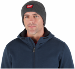 Rib-Knit Cuffed Beanie - Gray, 100% Acrylic, 2-Layer Construction, One Size Fits All