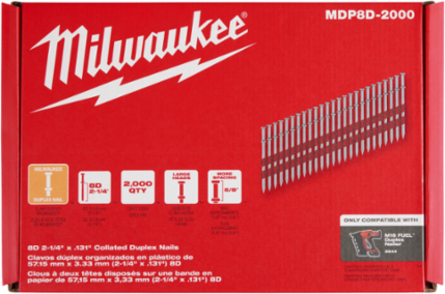 Milwaukee® 8D 2-1/4” x .131” Collated Duplex Nails