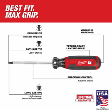 #2 Square 4 Inch Cushion Grip Screwdriver - Precision Control, High Strength Boron Steel